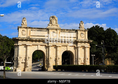 Floriana city gate ingresso, Porte des Bombes, Valletta, Malta Foto Stock