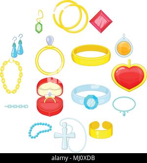 Articoli di bigiotteria set di icone, stile cartoon Illustrazione Vettoriale