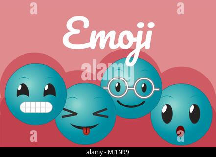 Carino round emojis cartoni animati Illustrazione Vettoriale
