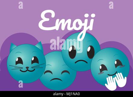 Carino round emojis cartoni animati Illustrazione Vettoriale