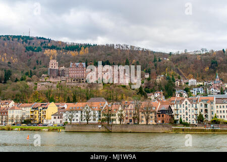 Vista di Heidelberg con il castello, Baden-WÃ¼rttemberg - Germania Foto Stock