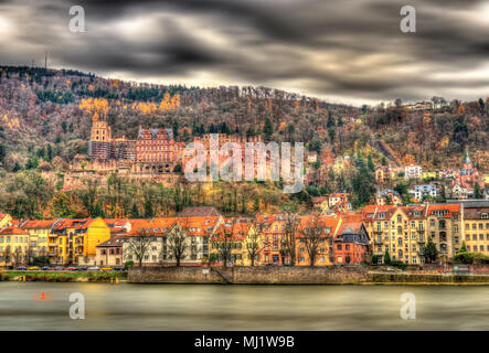 Vista di Heidelberg con il castello, Baden-Württemberg - Germania Foto Stock