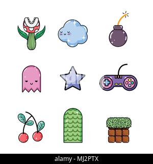 Serie di videogiochi retrò elementi Illustrazione Vettoriale