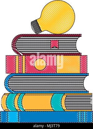 Scuola Libri impilati e lampadina luce illustrazione vettoriale disegno Illustrazione Vettoriale
