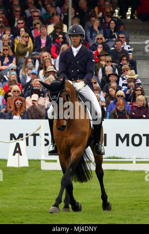 Badminton; Gloucestershire, Regno Unito. Il 4 maggio 2018. William Coleman da Stati Uniti OBOS equitazione O'Reilly giacente al settimo posto dopo il dressage al giorno due del Badminton Horse Trials 2018. Credito: Stephen Davis/Alamy Live News Foto Stock