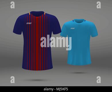 Realistico Soccer jersey, t-shirt di Barcellona, modello uniforme per il calcio Illustrazione Vettoriale