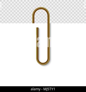 Clip di carta su carta. Realistico golden graffetta illustrazione vettoriale. Illustrazione Vettoriale