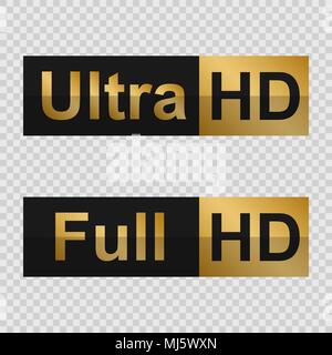 Golden Full HD e HD Ultra etichette. La moderna tecnologia segno Illustrazione Vettoriale