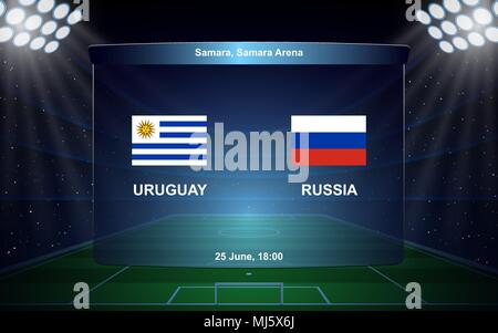 Uruguay vs Russia football scoreboard grafica broadcast modello di calcio Illustrazione Vettoriale