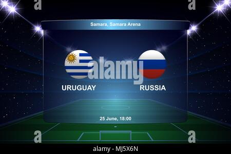 Uruguay vs Russia football scoreboard grafica broadcast modello di calcio Illustrazione Vettoriale