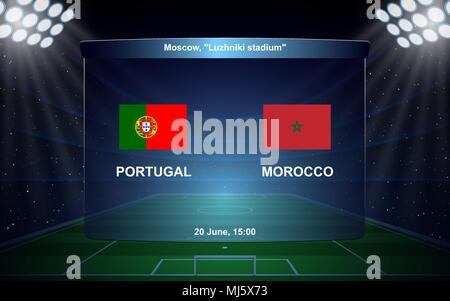 Portogallo vs Marocco football scoreboard grafica broadcast modello di calcio Illustrazione Vettoriale