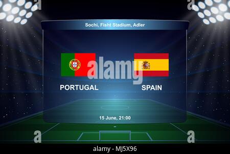 Portogallo vs Spagna football scoreboard grafica broadcast modello di calcio Illustrazione Vettoriale