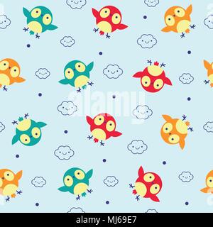 Illustrazione Vettoriale seamless pattern con grazioso uccello Illustrazione Vettoriale