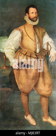 Sir Martin Frobisher, c. 1535 - 1594. Marinaio inglese, corsaro e explorer. Dopo la pittura da Cornelis Ketel. Dal British esploratori polari, pubblicato 1943. Foto Stock