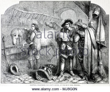 Oliver Cromwell alla scoperta di re Carlo I lettera al Blue Boar Holborn, antichi illustrazione circa dal 1880 Foto Stock