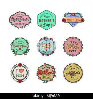 Set di felice festa della mamma badge. illustrazione vettoriale Illustrazione Vettoriale