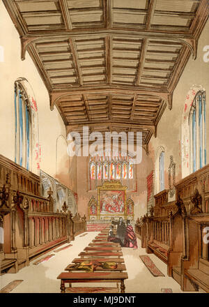 Il Collegio S. Giovanni vecchia cappella, Università di Cambridge, Cambridge, Inghilterra prima della sua demolizione. Da Vecchia Inghilterra: un museo pittorico, pubblicato nel 1847. Foto Stock