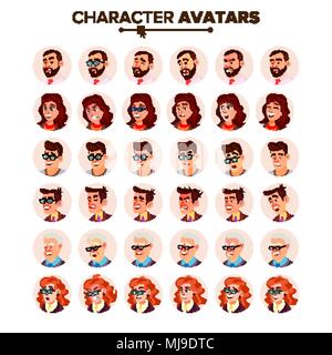 Persone Avatar impostare vettore. Uomo e donna. Ritratto dell'utente. Lavoratore di ufficio. Bel maschio e femmina. Datore di lavoro moderno. Segnaposto predefiniti. Pittogramma di forte. Appartamento personaggio dei fumetti illustrazione Illustrazione Vettoriale