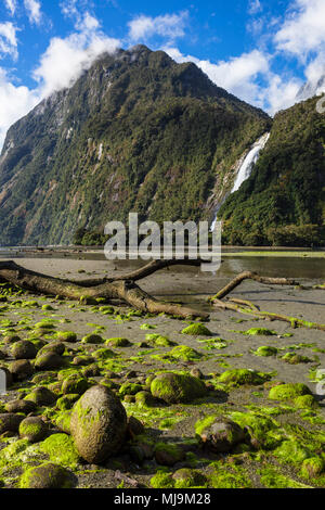 Milford Sound Nuova Zelanda Milford Sound Mitre peak parco nazionale di Fiordland Southland Nuova Zelanda Fjordland National Park South Island nz Foto Stock