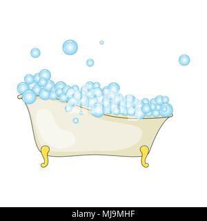 Cartoon vasca con la schiuma e la bolla isolati su sfondo bianco Illustrazione Vettoriale