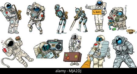 Impostare collezione astronauti e robot Illustrazione Vettoriale
