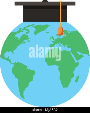 Mondo pianeta terra con graduazione hat illustrazione vettoriale design Illustrazione Vettoriale