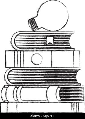 Scuola Libri impilati e lampadina luce illustrazione vettoriale schizzo Illustrazione Vettoriale