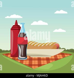 Picnic nel parco cartoni animati Illustrazione Vettoriale