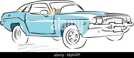 Muscle Car Sketch, disegno vettoriale, separate su bianco Illustrazione Vettoriale