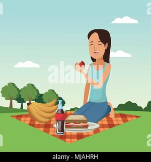 Picnic nel parco cartoni animati Illustrazione Vettoriale