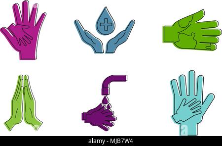 Mano proteggere icona set. Contorno colore impostato di mano proteggere le icone vettoriali per il web design isolato su sfondo bianco Illustrazione Vettoriale