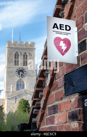 Segni del defibrillatore e la posizione nelle aree rurali Foto Stock