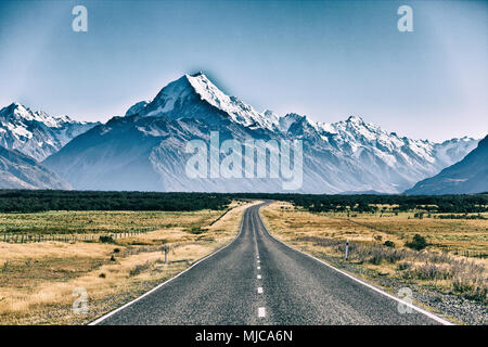 Mount Cook, la montagna più alta delle alpi della Nuova Zelanda, isola meridionale Foto Stock