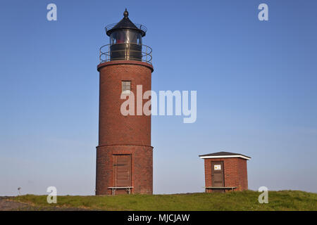 Faro "Nordmarsch' sul Hallig Langeneß, costa del Mare del Nord, Schleswig-Holstein il Wadden Sea, Nord Isole Frisone, SCHLESWIG-HOLSTEIN, Germania, Foto Stock