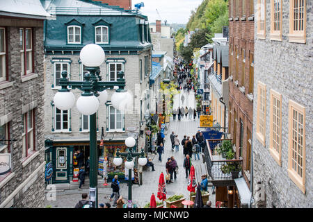 Città vecchia di Rue du Petit-Champlain nella città di Québec Foto Stock