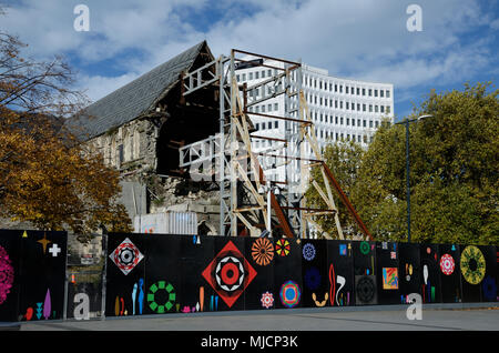 CHRISTCHURCH, Nuova Zelanda, 20 aprile 2018: la mitica Cattedrale Anglicana rimane un rudere di Christchurch, South Island, in Nuova Zelanda, poiché il earthqua Foto Stock