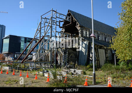 CHRISTCHURCH, Nuova Zelanda, 20 aprile 2018: la mitica Cattedrale Anglicana rimane un rudere di Christchurch, South Island, in Nuova Zelanda, poiché il earthqua Foto Stock