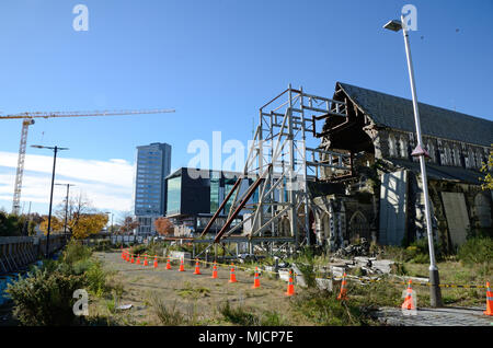 CHRISTCHURCH, Nuova Zelanda, 20 aprile 2018: la mitica Cattedrale Anglicana rimane un rudere di Christchurch, South Island, in Nuova Zelanda, poiché il earthqua Foto Stock