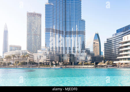 Dubai Burj Khalifa dettaglio di massa con fontana Foto Stock