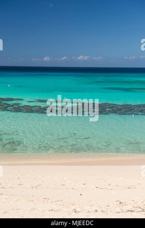 Una bellissima spiaggia di sabbia bianca e acqua turchese in Providenciales, Turks e Caicos Foto Stock