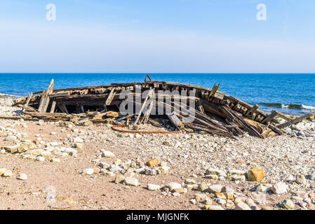 Trollskogen riserva naturale su Oland, Svezia. I resti del distrutto Swiks schooner che a terra nel 1926. Foto Stock