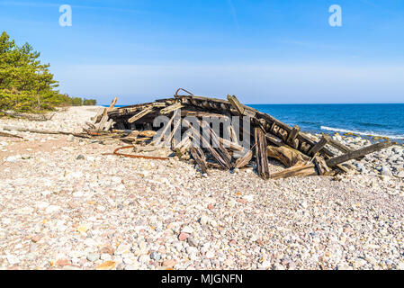 Trollskogen riserva naturale su Oland, Svezia. I resti del distrutto Swiks schooner che a terra nel 1926. Foto Stock