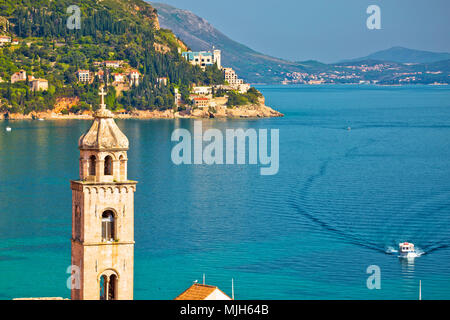 Dubrovnik chiesa torre costiera e visualizzare, Dalmazia regione della Croazia Foto Stock