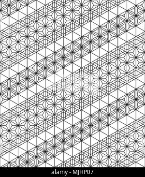 Seamless pannello prefabbricato sulla base di Kumiko ornamenti in bianco e nero Illustrazione Vettoriale