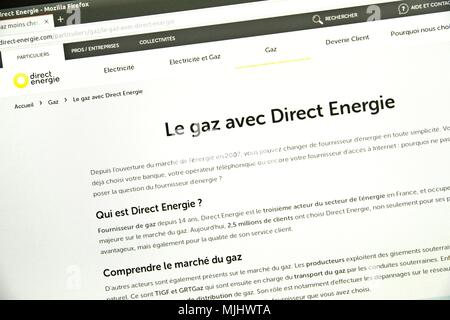 Sito web di Direct Energie, fornitore e privato produttore francese di energia elettrica e gas presenti sul mercato francese dal 2003. Foto Stock