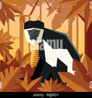 Immagine vettoriale del piano geometrico di sfondo nella giungla con Colobus Illustrazione Vettoriale