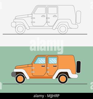 Jeep SUV illustrazione vettoriale . Line art jeep Illustrazione Vettoriale