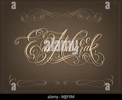 Eid Mubarak scritte a mano calligraphy testo per vacanza islamica Illustrazione Vettoriale