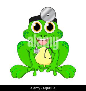 Cartoon frog medico isolato su sfondo bianco Illustrazione Vettoriale