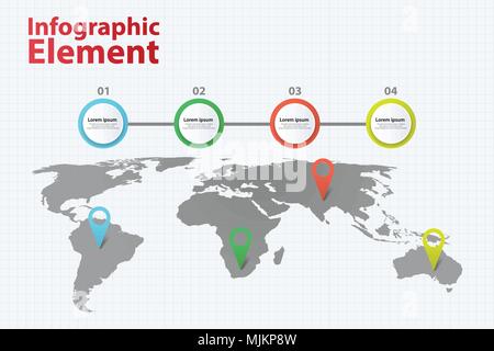 Elemento infografico mappa Mondo Infographics con 4 diverse opzione Illustrazione Vettoriale